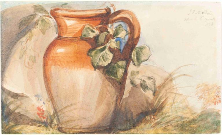 Study of a Pottery Jug,Studie van een aardewerk kan,Sir John Everett Millais,Olieverf,Olieverf, gras, steen