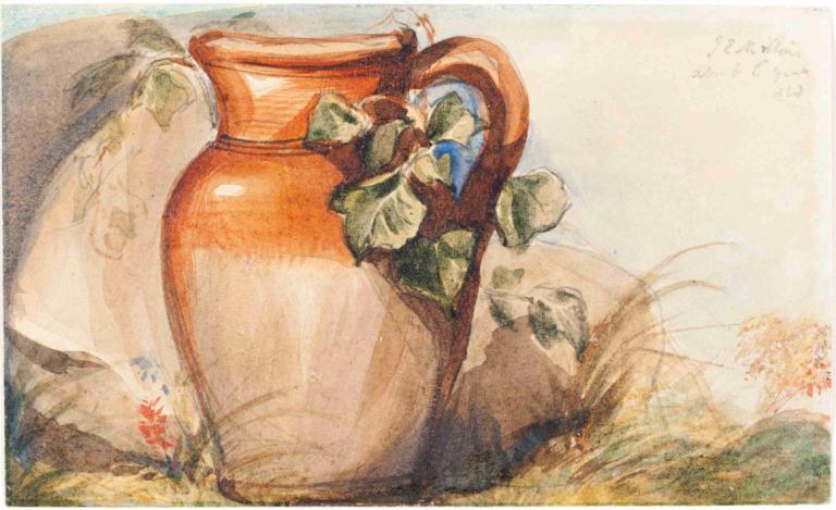 Study of a Pottery Jug (recto),Sir John Everett Millais,Oil Painting,Oil Painting, grass, traditional media