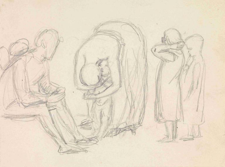 Tennyson's Dora - Figure Studies,Sir John Everett Millais,Sketch,Sketch, sketch, monochrome, sitting