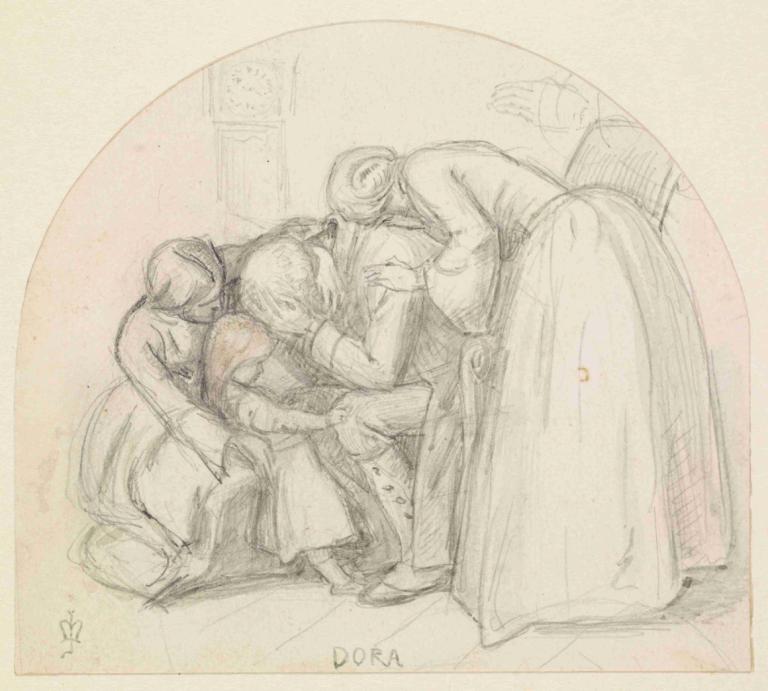 Tennyson's Dora - Study of Mary, Child and Dora comforting their Father,Tennyson'ın Dora'sı - Mary