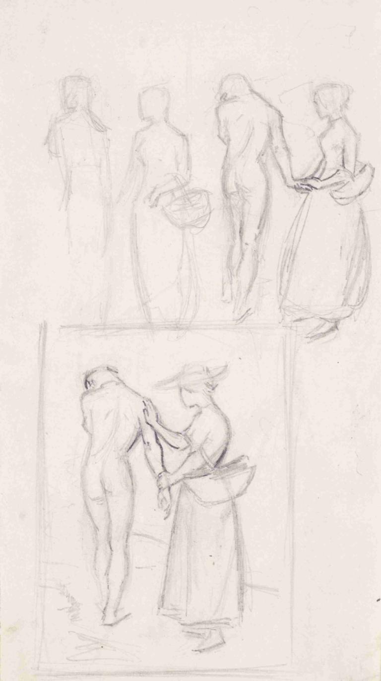 Tennyson's Edward Gray,Sir John Everett Millais,Sketch,Sketch, sketch, monochrome, 1girl