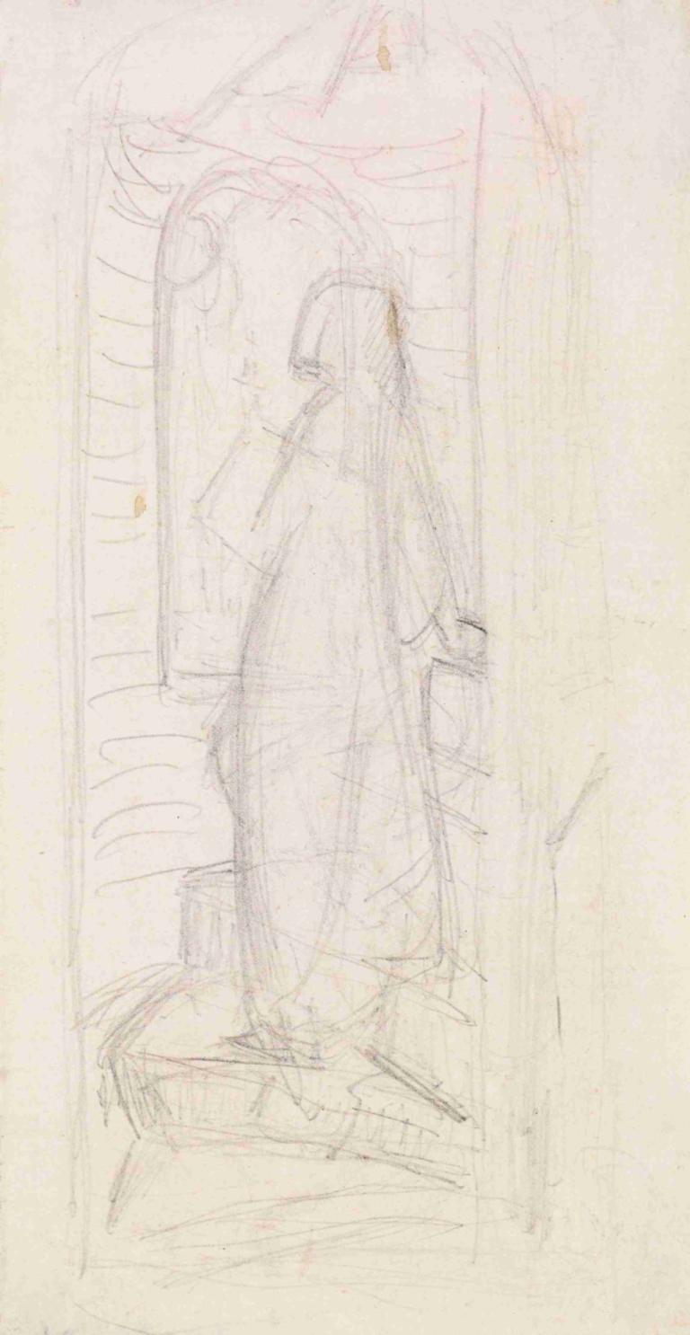 Tennyson's St Agnes Eve - Compositional Sketch,Sir John Everett Millais,Sketch,Sketch, sketch, solo, 1girl