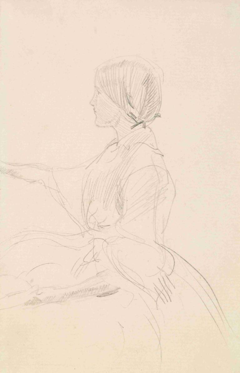 Tennyson's The Grandmother's Apology - Girl Seated on Floor,Sir John Everett Millais,Sketch,Sketch, 1girl