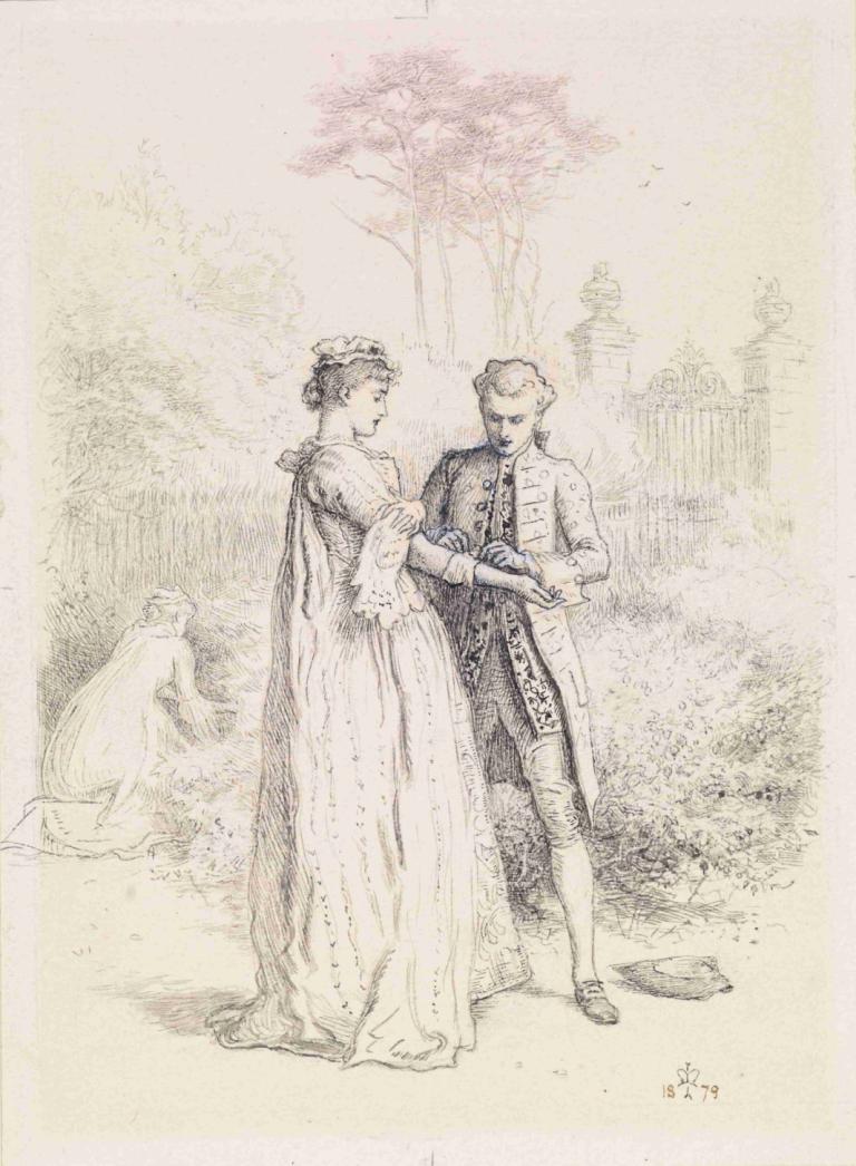 Thackeray's Barry Lyndon - Barry Lyndon's First Love,Sir John Everett Millais,Sketch,Sketch, tree, 1girl