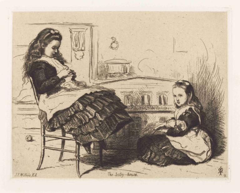 The Doll House,Dockhuset,Sir John Everett Millais,Kopparplåt Etsning,Kopparplåt Etsning, svartvit