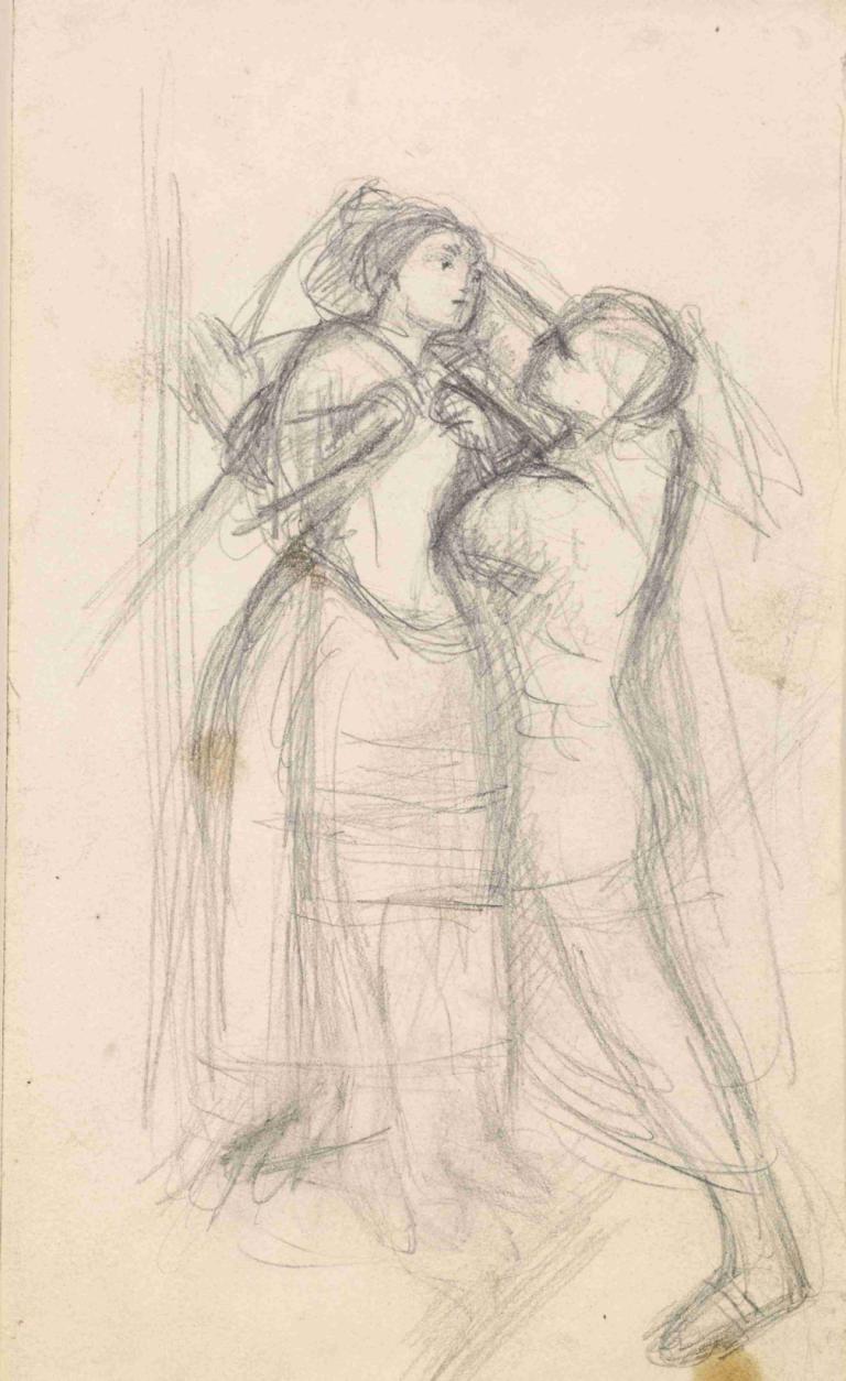 The Escape of a Heretic - Sketch of the Girl and her Lover,異端的逃脫--《女孩與情人的素描》,Sir John Everett Millais