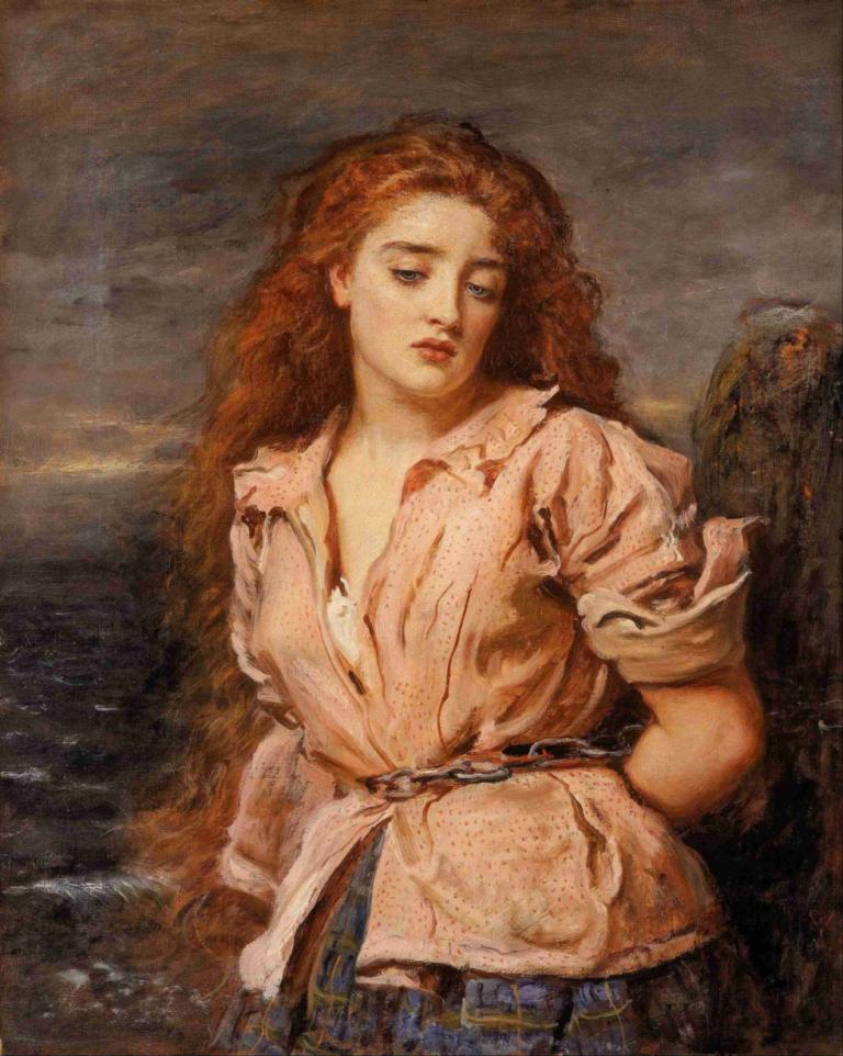 The Martyr of the Solway,De martelaar van de Solway,Sir John Everett Millais,Olieverf,Olieverf, 1meisje, solo