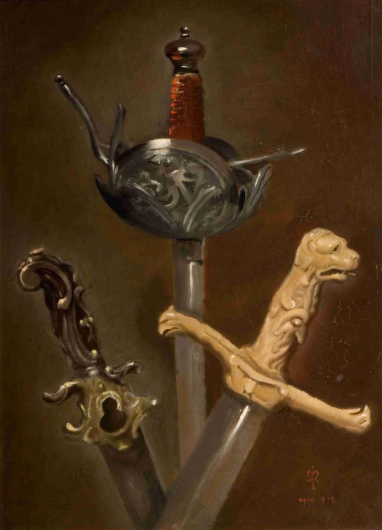 Three Swordhilts,Drei Säbelzahntiger,Sir John Everett Millais,Ölgemälde,Ölgemälde, Schwert, Waffe