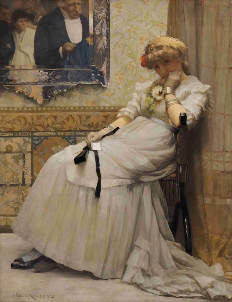 After the Dance,Sir John Lavery,Oil Painting,Oil Painting, dress, sitting, fine art parody, gloves