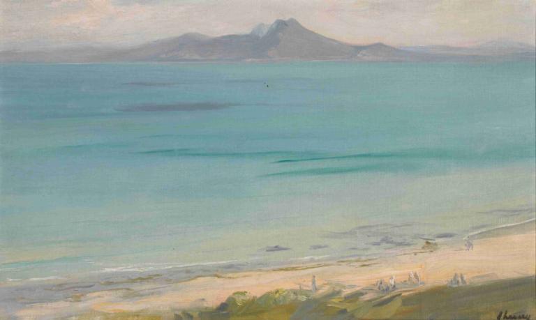 Evening, The Bay Of Tunis,Sir John Lavery,Oil Painting,Oil Painting, scenery, outdoors, no humans, sky