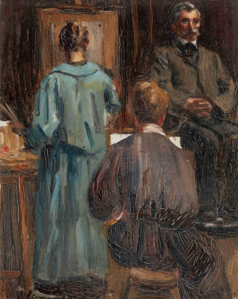 Interior of the Artist's Studio,Interiør af Kunstnerens Atelier,Sir John Lavery,Oliemaleri,Oliemaleri, 1 pige