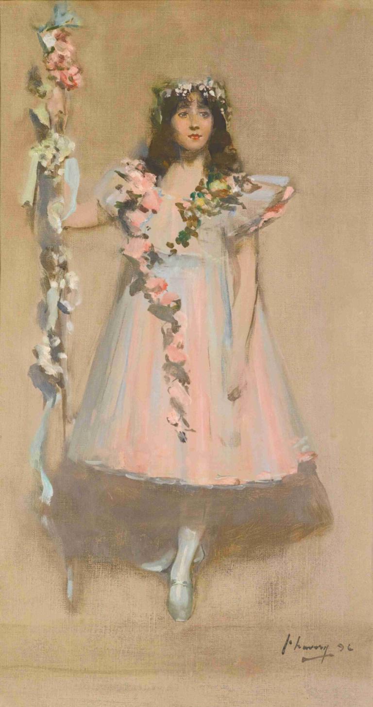 The Garlanded Girl 1896,Den kransprydda flickan 1896,Sir John Lavery,Oljemålning,Oljemålning, 1 tjej, solo