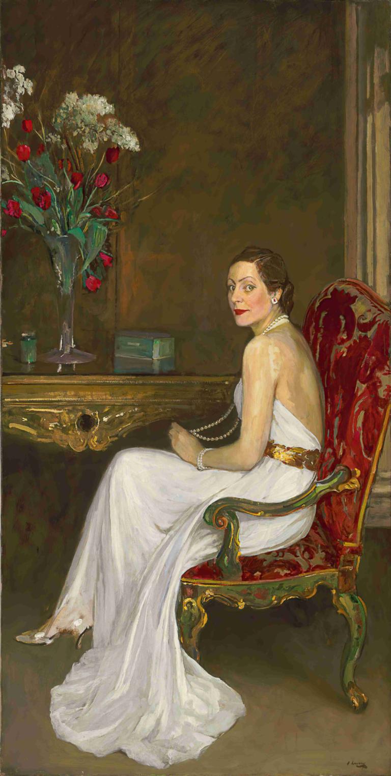 The Lady in White, Viscountess Wimborne,Damen i vitt, vicomtesessan Wimborne,Sir John Lavery,Oljemålning