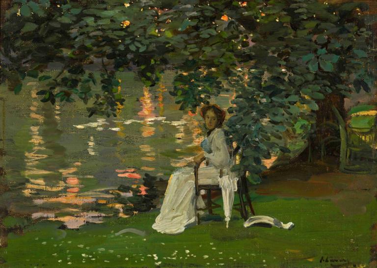 Under The Trees, Ranelagh,Under Träden, Ranelagh,Sir John Lavery,Oljemålning,Oljemålning, 1 tjej, solo