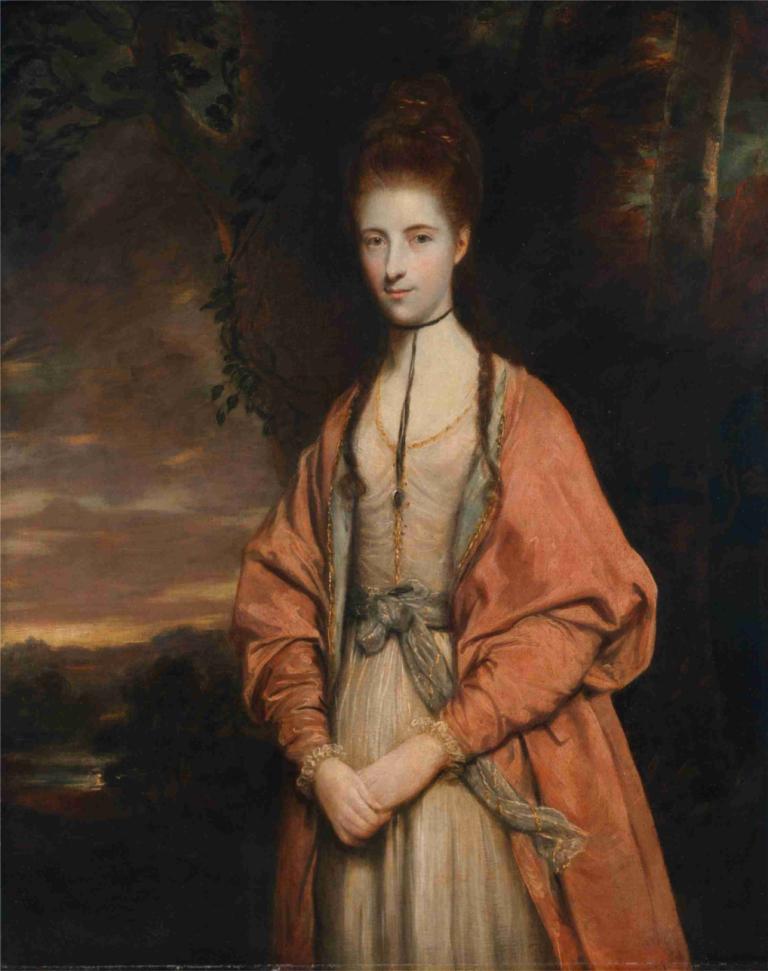 Anne Seymour Damer,Sir Joshua Reynolds,Oliemaleri,Oliemaleri, 1 pige, solo, smykker, halskæde, realistisk