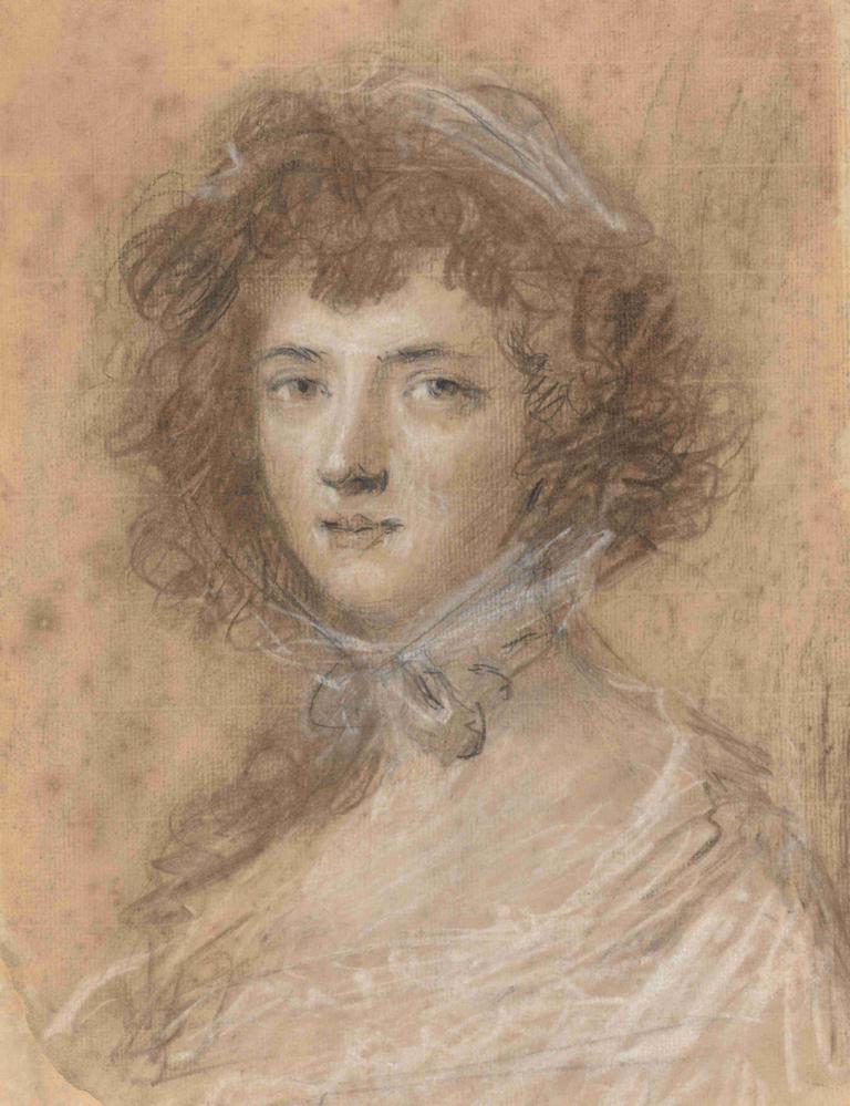 Head and Bust of a Woman,Sir Joshua Reynolds,Oil Painting,Oil Painting, solo, 1girl, realistic, sepia