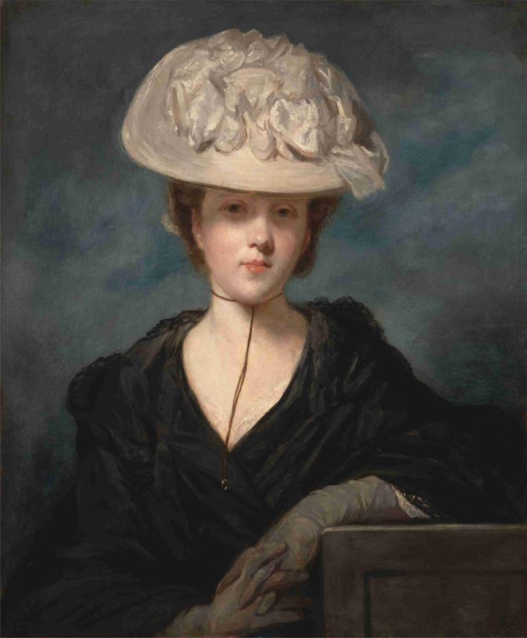 Miss Mary Hickey,Sir Joshua Reynolds,Oil Painting,Oil Painting, solo, 1girl, fine art parody, gloves, hat