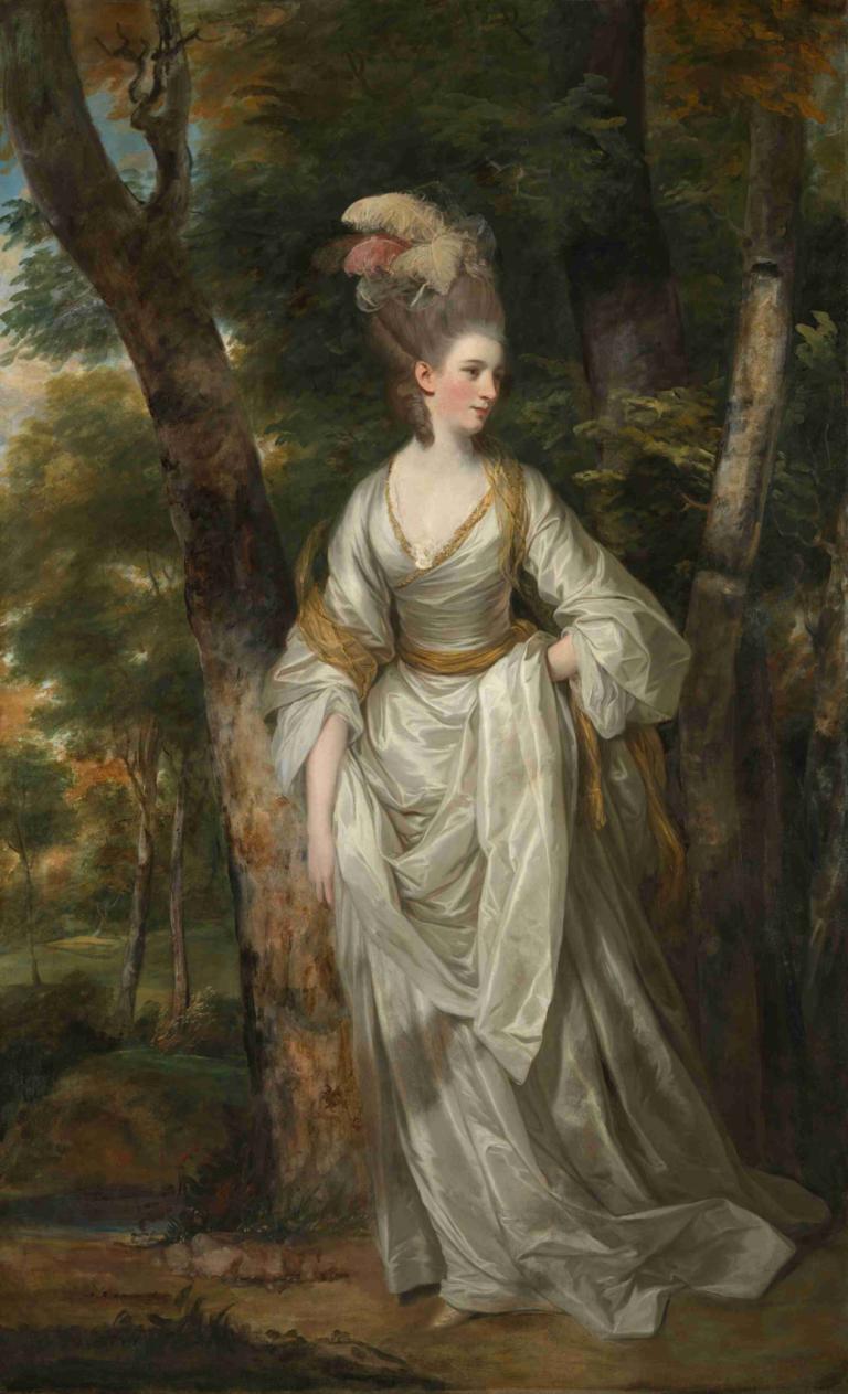 Mrs Elizabeth Carnac,Sir Joshua Reynolds,Oil Painting,Oil Painting, 1girl, solo, tree, nature, realistic