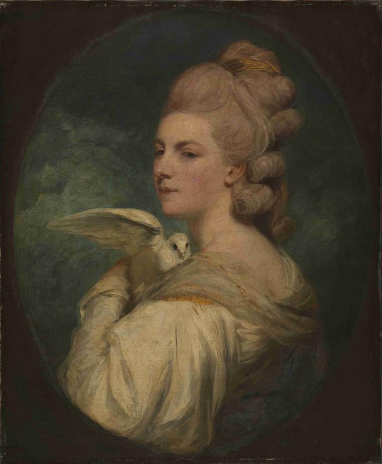 Mrs Mary Nesbitt,Sir Joshua Reynolds,Oil Painting,Oil Painting, 1girl, animal, solo, holding animal, rabbit