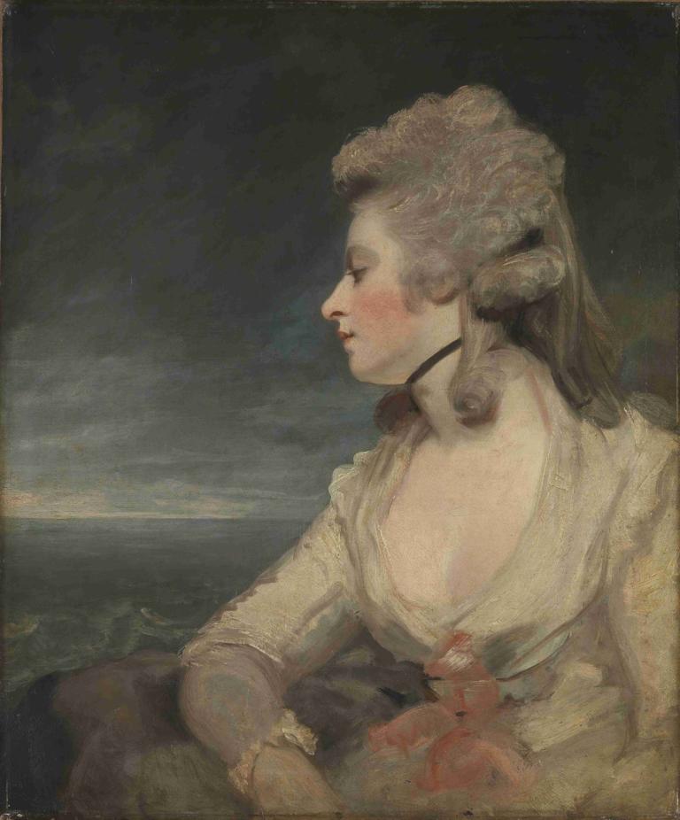 Mrs Mary Robinson,Sir Joshua Reynolds,Oil Painting,Oil Painting, 1girl, solo, sitting, profile, horns