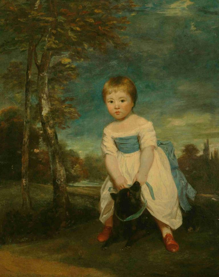 Portrait of Master William Cavendish, standing astride a black dog, in a landscape