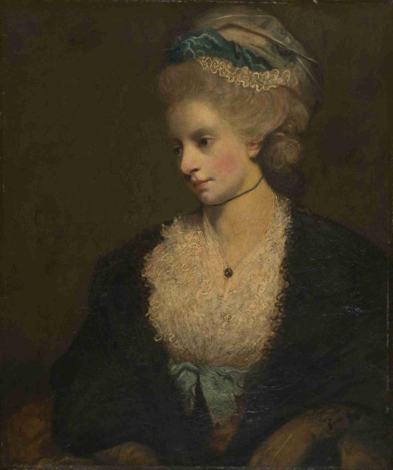 Theophilia Gwatkin,Sir Joshua Reynolds,约书亚-雷诺兹爵士,油画,油画, 1个女孩, 美术模仿, 独奏, 珠宝, 实际的, 项链, 假传统媒体, 金头发, 裙子, 上半身