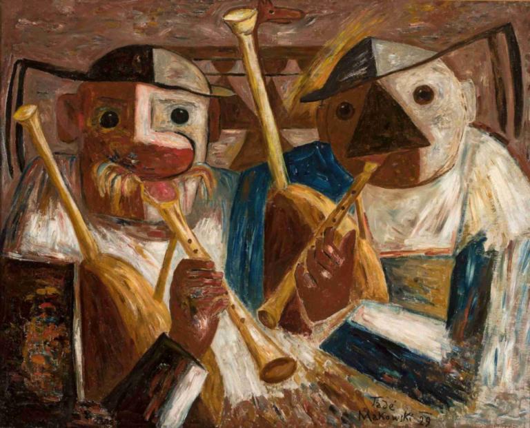 Bagpiper (Joueurs de biniou),Tadeusz Makowski,Peinture à l'huile,Peinture à l'huile, parodie des beaux-arts