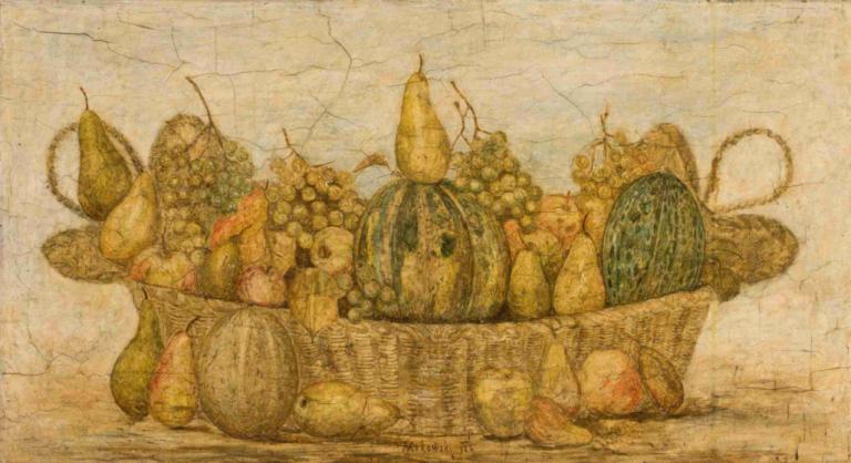 Basket with fruit,ตะกร้าใส่ผลไม้,Tadeusz Makowski,จิตรกรรมสีน้ำมัน,จิตรกรรมสีน้ำมัน, ผลไม้, ไม่มีมนุษย์