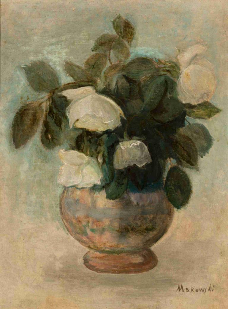 Białe róże,Roses blanches,Tadeusz Makowski,Peinture à l'huile,Peinture à l'huile, pas d'humains, fleur