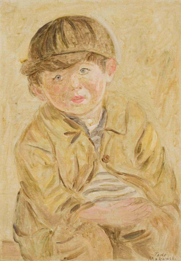 Boy in a visored cap,Tadeusz Makowski,Oil Painting,Oil Painting, 1boy, male focus, solo, hat