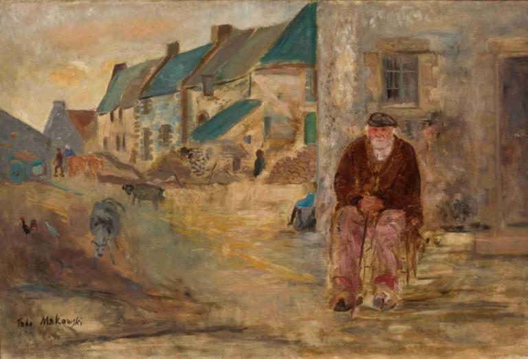 Breton landscape with an old fisherman,Lanskap Breton dengan seorang nelayan tua,Tadeusz Makowski