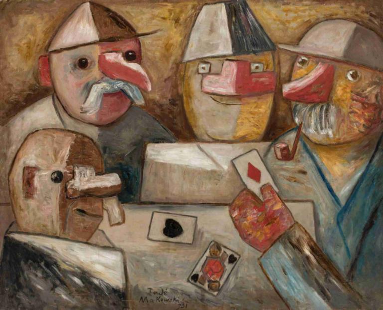 Card game,Gioco di carte,Tadeusz Makowski,Pittura ad olio,Pittura ad olio, carta, Parodia delle belle arti