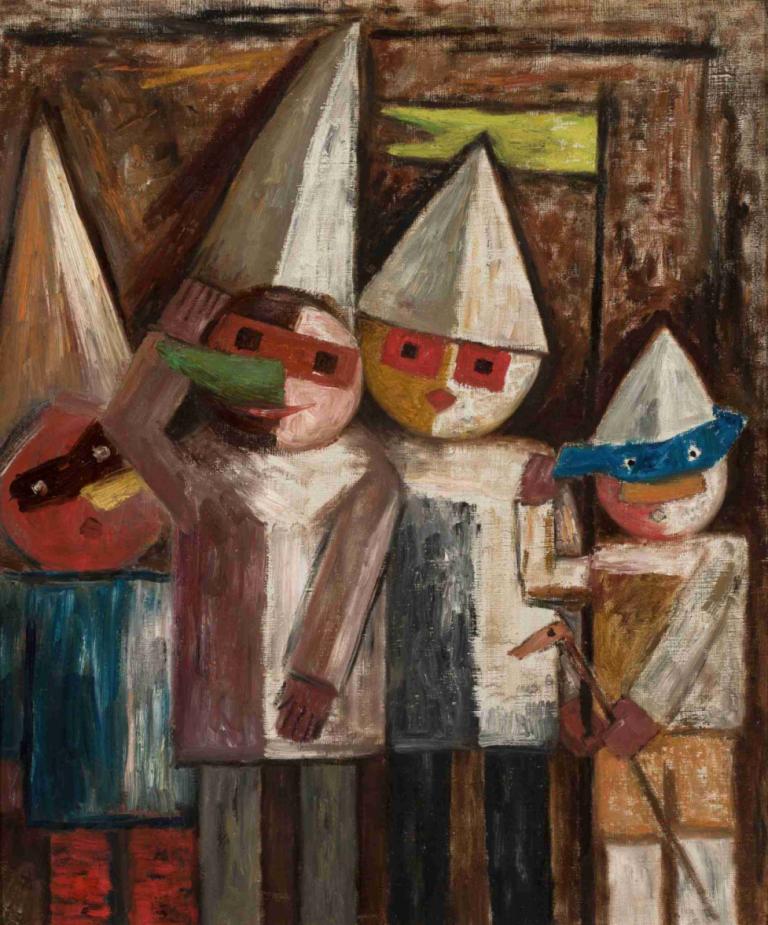 Carnival of children with a flag,Carnaval van kinderen met een vlag,Tadeusz Makowski,Olieverf,Olieverf, shirt