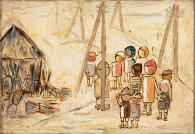 Children on a road,Anak-anak di jalan raya,Tadeusz Makowski,Lukisan cat minyak,Lukisan cat minyak