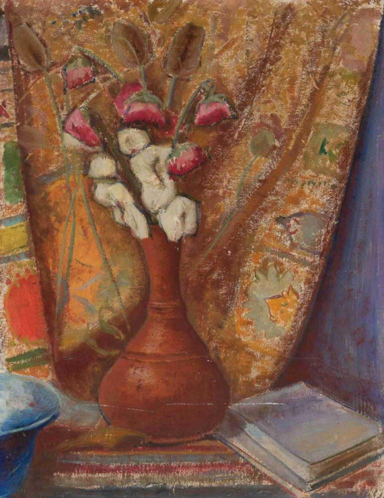 Flowers in a clay flower-vase,Bunga dalam vas bunga dari tanah liat,Tadeusz Makowski,Lukisan cat minyak