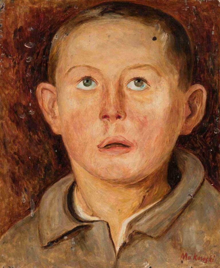 Head of a boy in an unbuttoned collar,Hodet til en gutt med oppknappet krage,Tadeusz Makowski,Oljemaleri