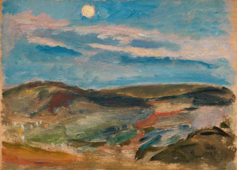 Moonlit hill,Månbelyst kulle,Tadeusz Makowski,Oljemålning,Oljemålning, himmel, inga människor