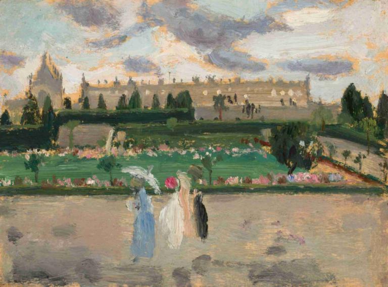 Pejzaż miejski (Esplanade des Invalides),Tadeusz Makowski,Oil Painting,Oil Painting, outdoors, umbrella