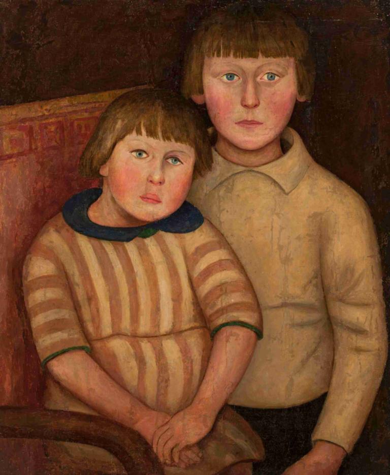 Portrait of two children,Potret dua orang anak,Tadeusz Makowski,Lukisan cat minyak,Lukisan cat minyak, kemeja