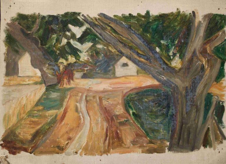 Roadside trees,Tienvarsipuut,Tadeusz Makowski,Öljymaalaus,Öljymaalaus, puu, ulkona, perinteistä mediaa