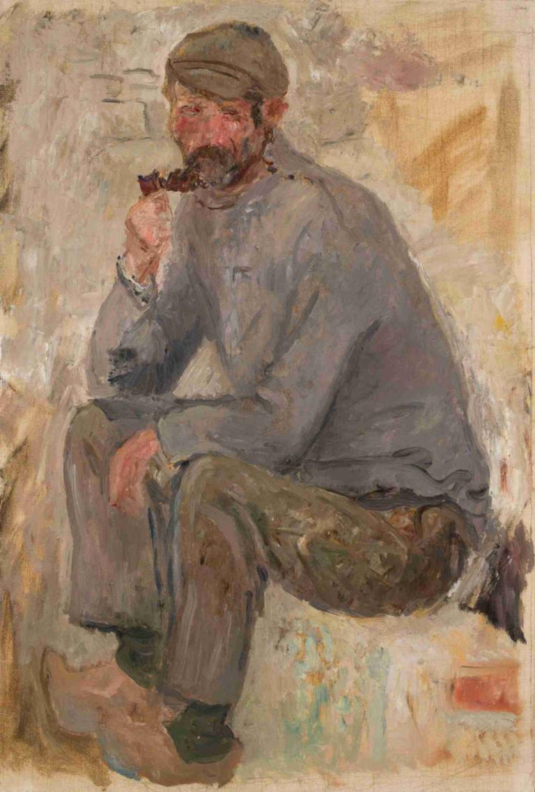 Sitting fisherman with a pipe,Istuva kalastaja piipun kanssa,Tadeusz Makowski,Öljymaalaus,Öljymaalaus