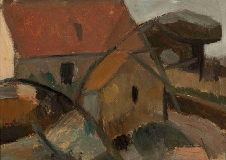 Small house with a red roof,Pieni talo, jossa on punainen katto,Tadeusz Makowski,Öljymaalaus,Öljymaalaus