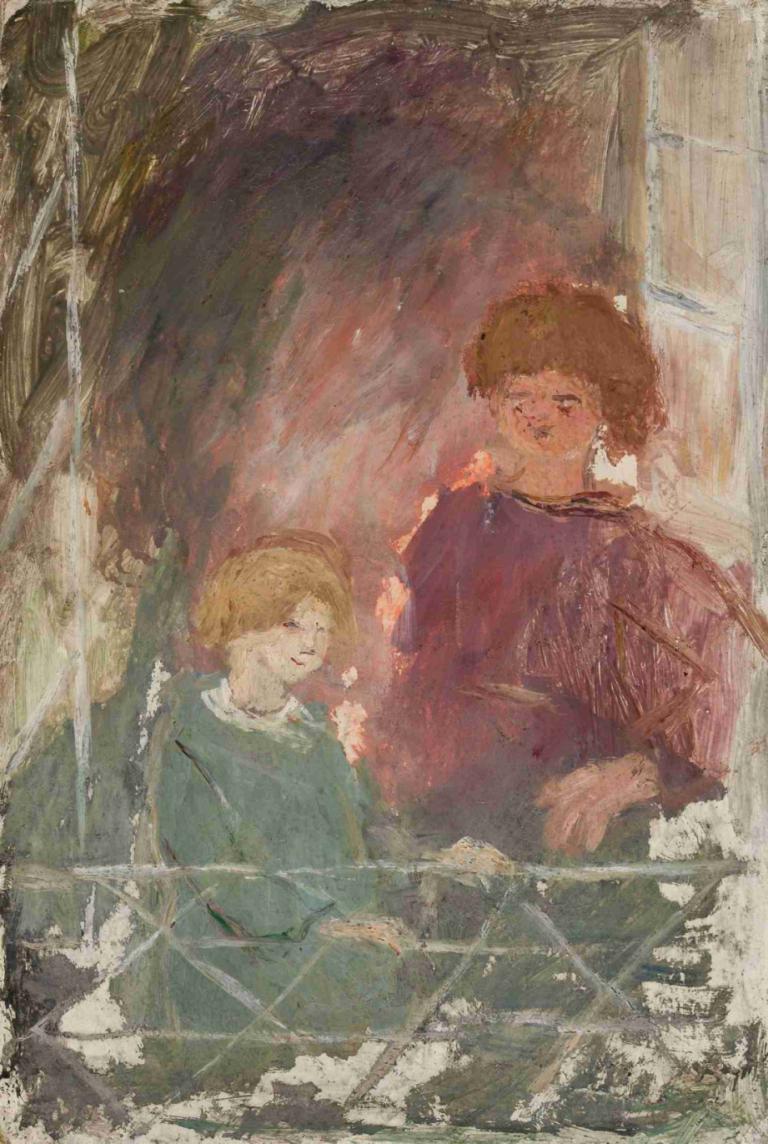 Two children on a balcony,Dva otroka na balkonu,Tadeusz Makowski,Oljna slika,Oljna slika, blond lasje