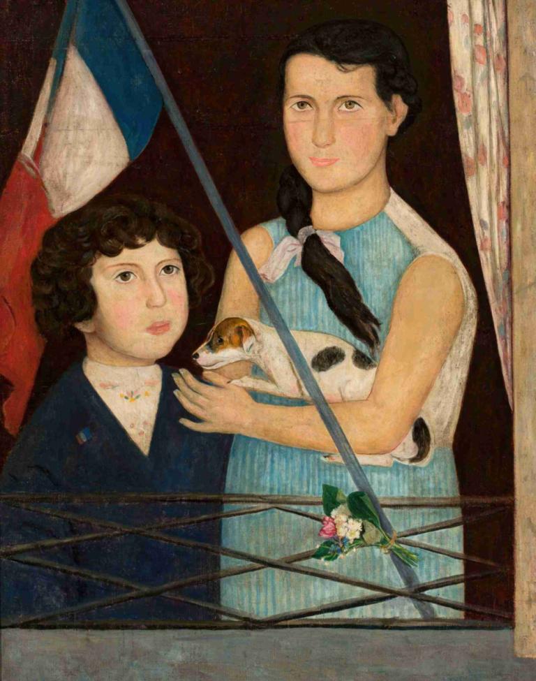 Two children with a French flag,Dva otroka s francosko zastavo,Tadeusz Makowski,Oljna slika,Oljna slika