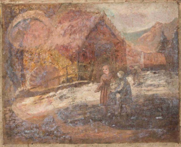 Two little girls against the background of a landscape,Manzara fonunda iki küçük kız çocuğu,Tadeusz Makowski