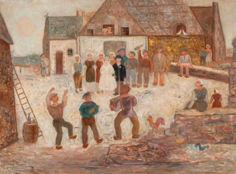 Wedding in a village,Bir köyde düğün,Tadeusz Makowski,Yağlı boya,Yağlı boya, birden fazla erkek