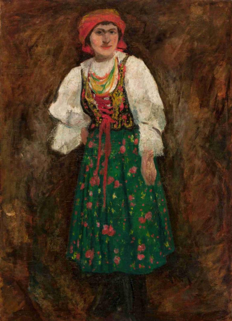 Woman in a Kraków folk costume,Seorang wanita dalam kostum rakyat Kraków,Tadeusz Makowski,Lukisan cat minyak