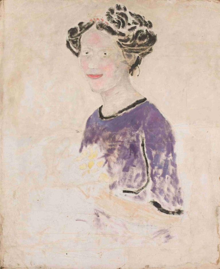 Woman in a lilac dress,Wanita dengan gaun ungu,Tadeusz Makowski,Lukisan cat minyak,Lukisan cat minyak