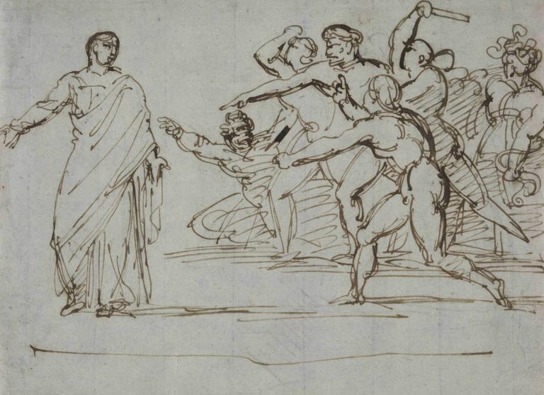 Assassination of Tiberius,Théodore Géricault,Sketch,Sketch, multiple boys, monochrome, sketch, dancing