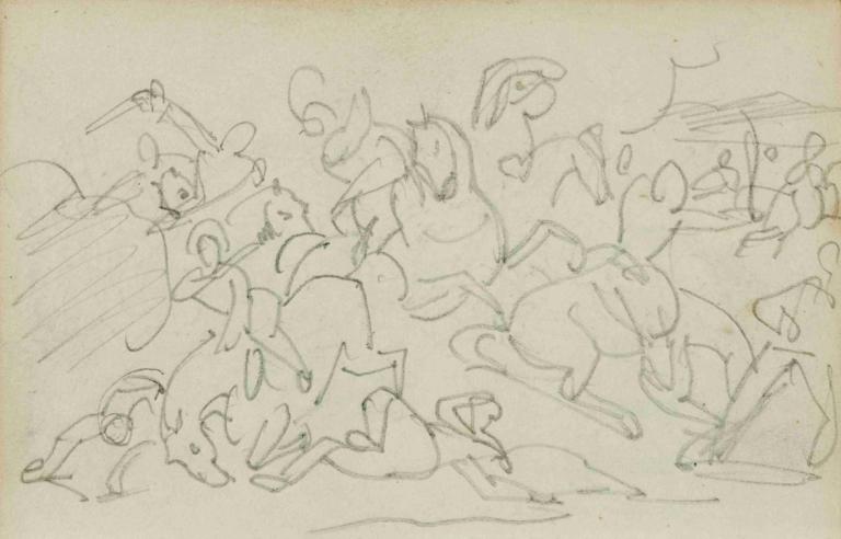 Cavalry battle,Théodore Géricault,Sketch,Sketch, sketch, monochrome, traditional media, no humans, knife